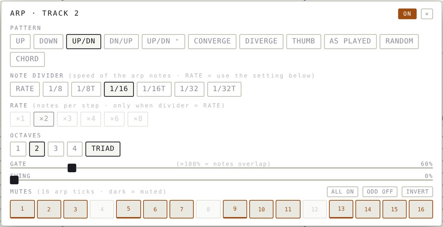 Arpeggiator panel