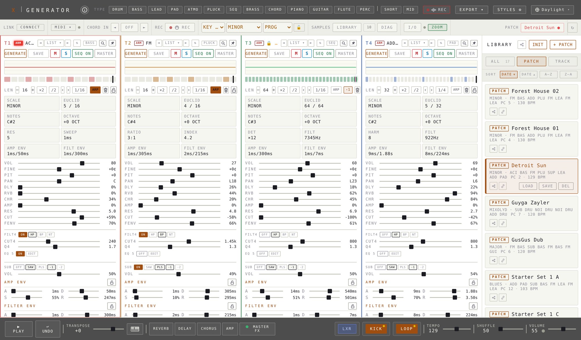 X GENERATOR main interface with four tracks