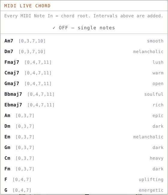 Live chord menu