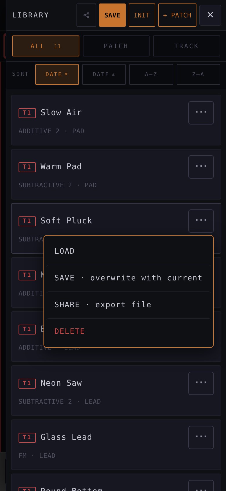 Mobile library with row menu