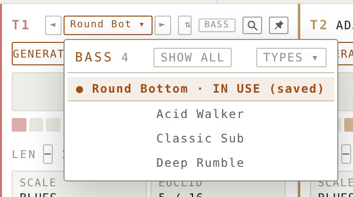 Track preset list