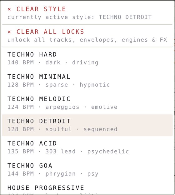 Style menu